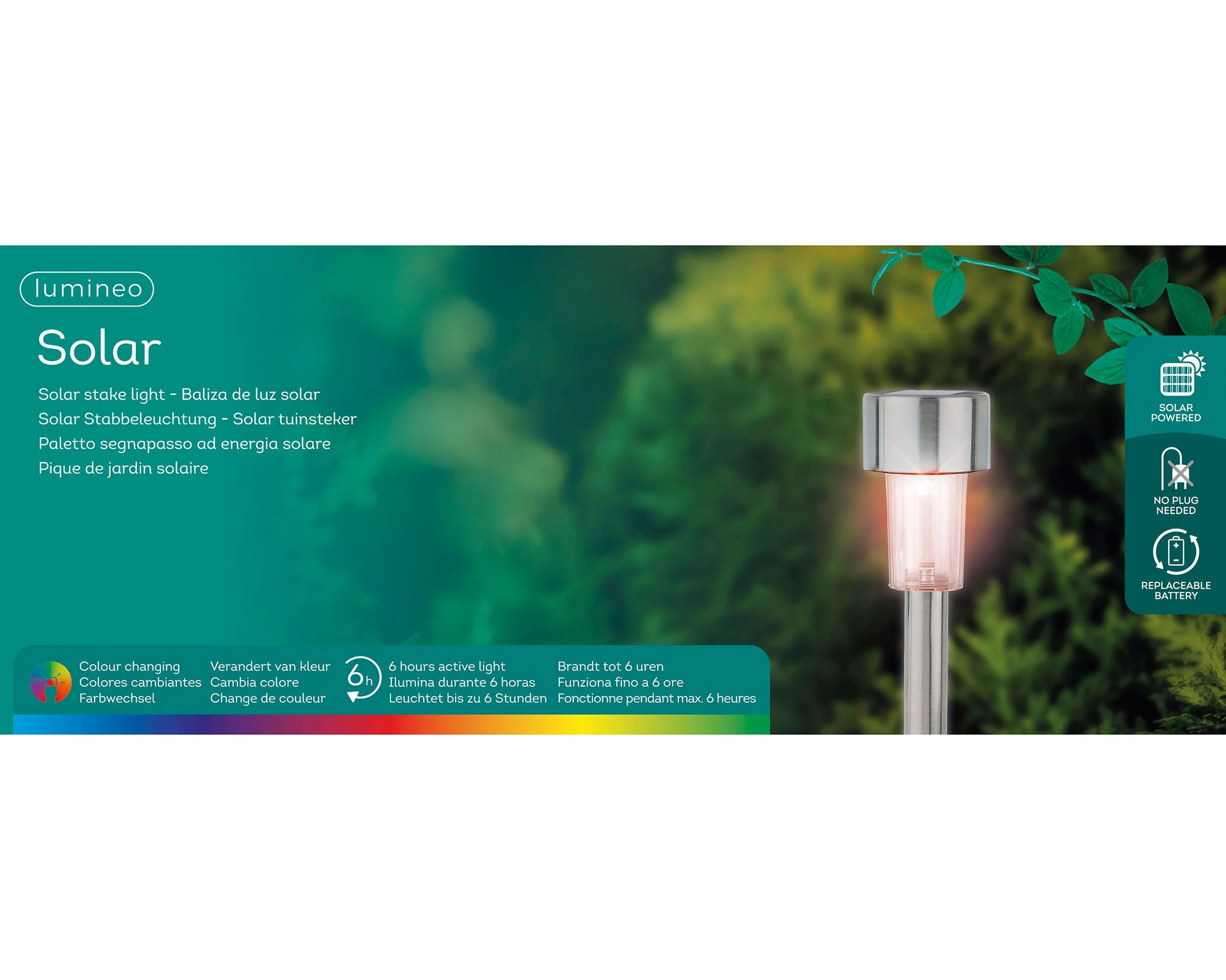 LUMINEO LED-Solarleuchte – Edelstahl, 24 cm, Farbwechsel & warmweiß